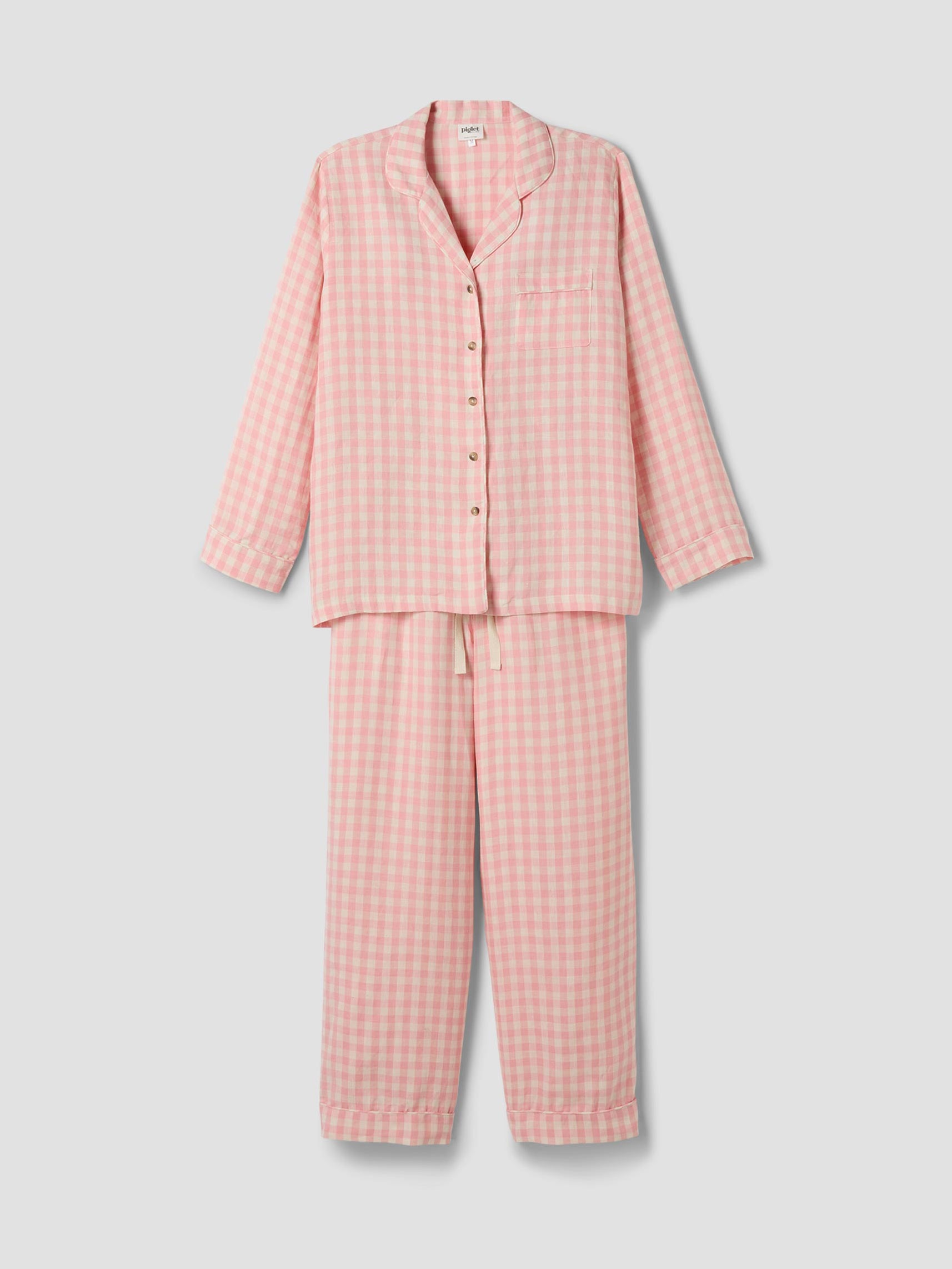 Pink Bloom Gingham Linen Pyjama Trouser Set