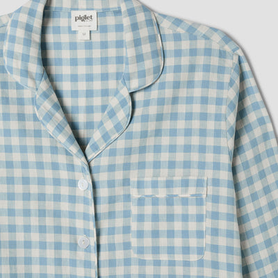 Warm Blue Gingham Linen Blend Pyjama Trouser Set
