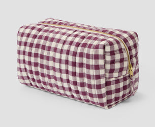 Berry Gingham Linen Blend Wash Bag