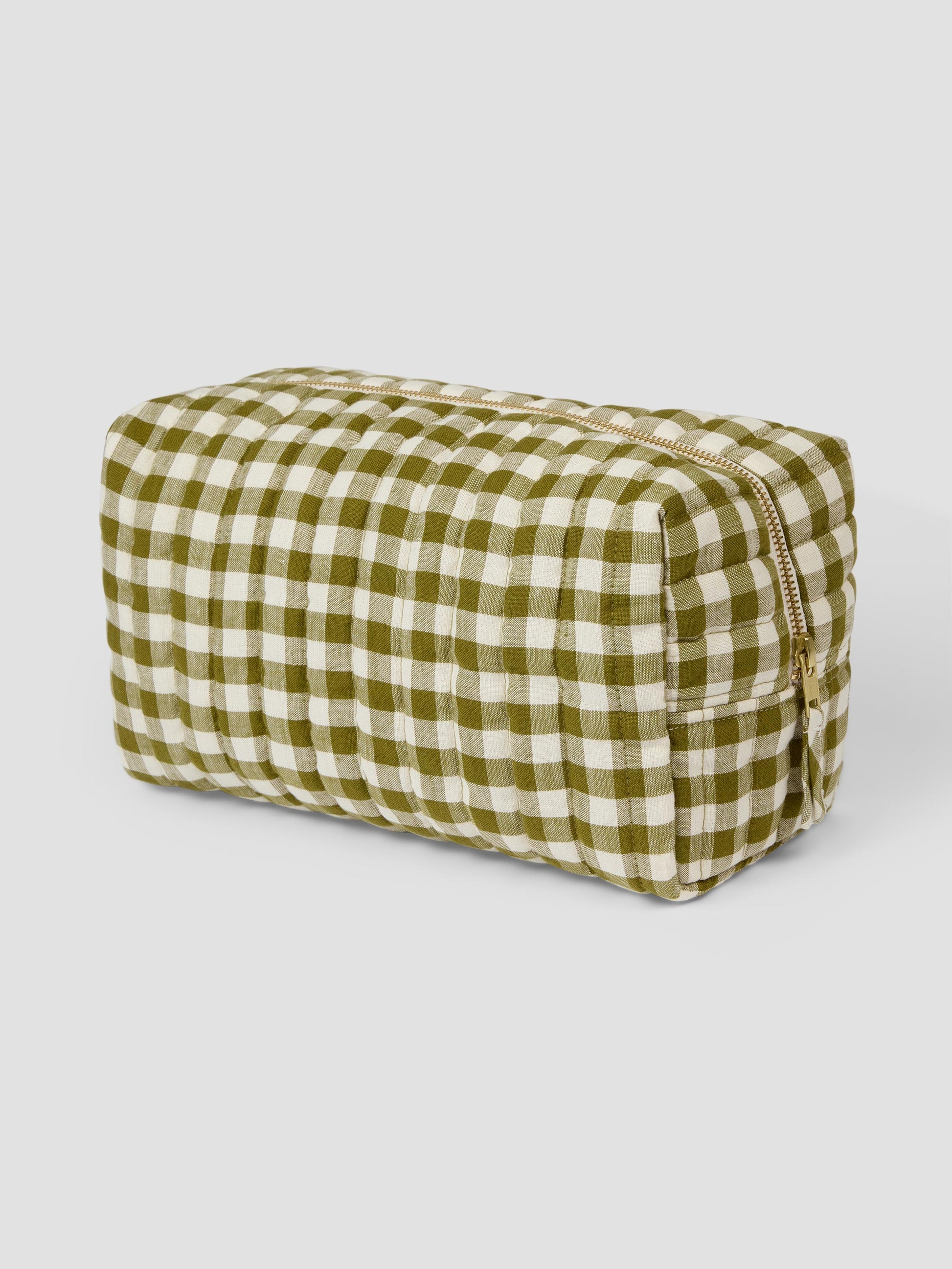 Botanical Green Gingham Linen Blend Wash Bag