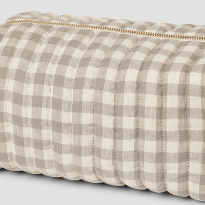 Mushroom Gingham 100% Linen Wash Bag