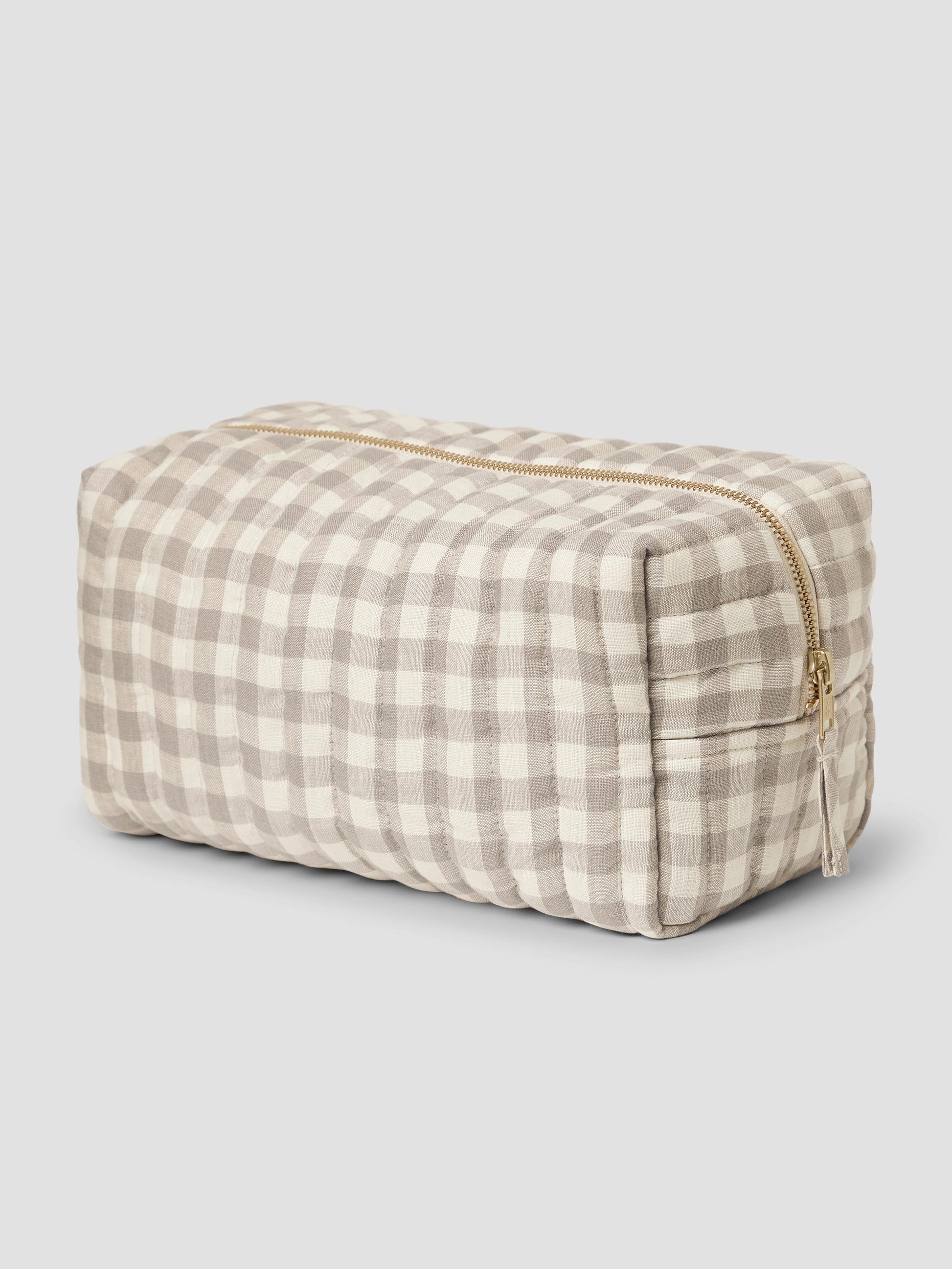Mushroom Gingham 100% Linen Wash Bag