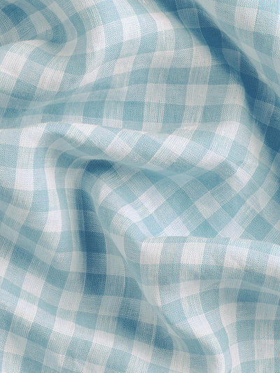 Warm Blue Gingham Linen Blend Fabric Swatch