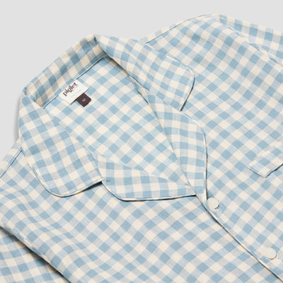 Men's Warm Blue Gingham Linen Pyjama Shirt - alternate image