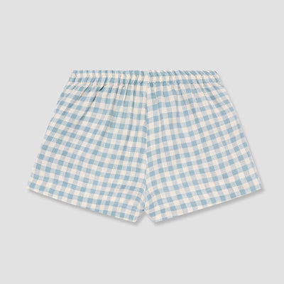 Warm Blue Gingham Linen Pyjama Shorts Set