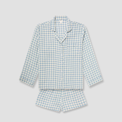 Warm Blue Gingham Linen Pyjama Shorts Set - alternate image