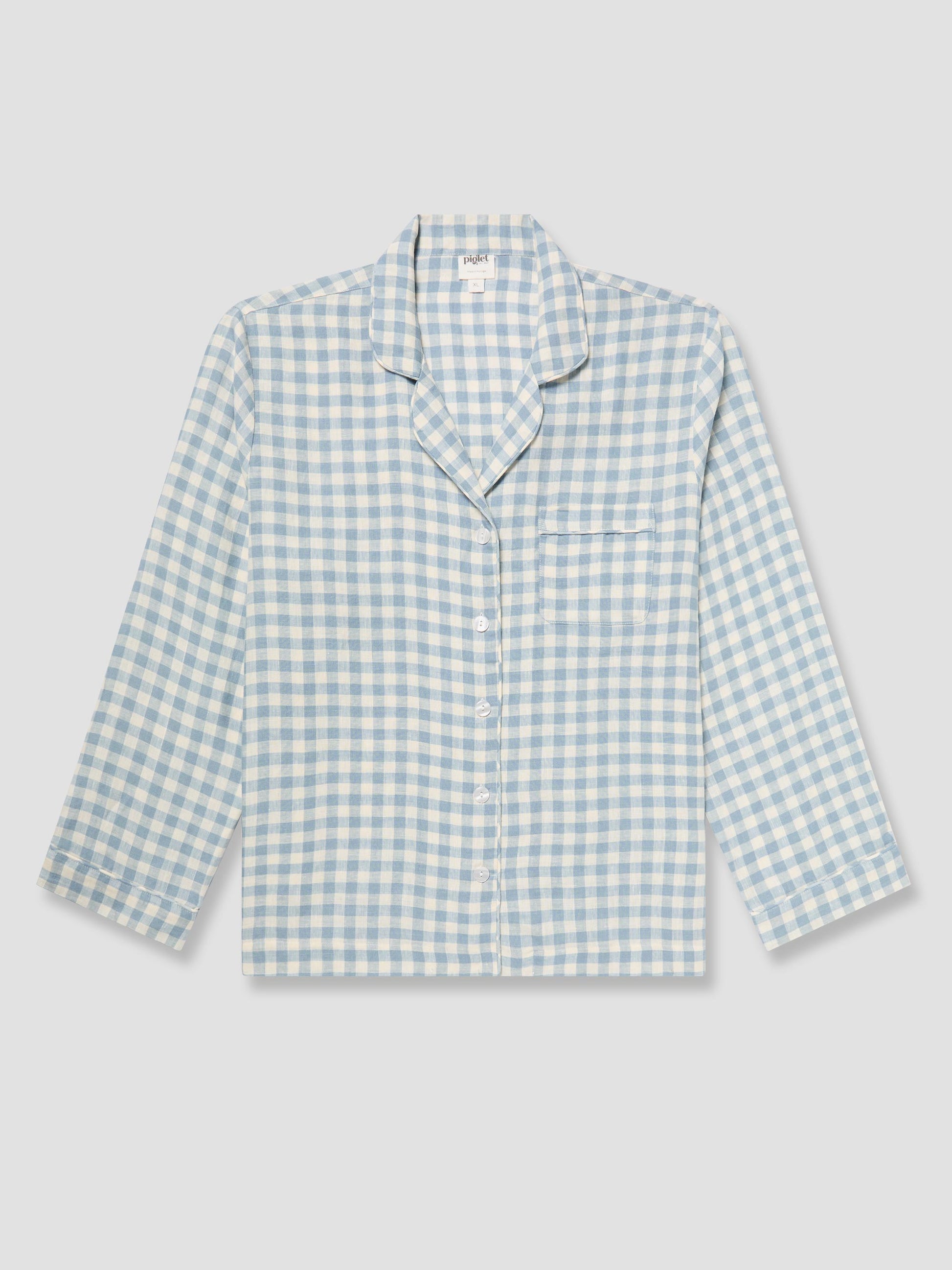 Warm Blue Gingham Linen Pyjama Shirt