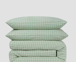 Sage Green Gingham Linen Blend Duvet Set