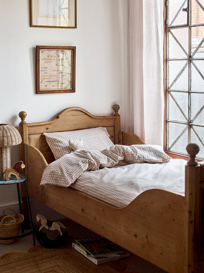 Café au Lait Gingham Kids Cotton Bedding Set