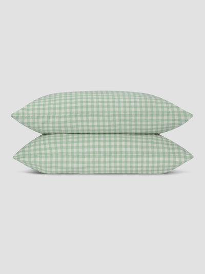 Sage Green Gingham Linen Blend Pillowcases (Pair) - alternate image