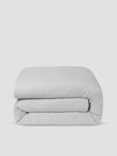Grey Mini Stripe Linen Blend Duvet Cover