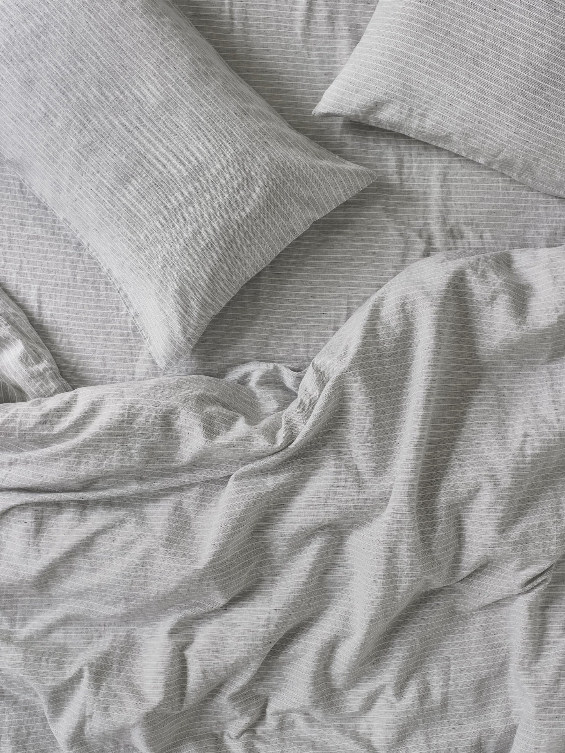 Grey Mini Stripe Linen Blend Duvet Cover