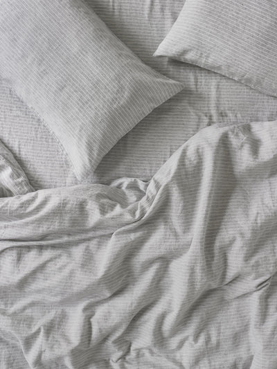 Grey Mini Stripe Linen Blend Duvet Cover