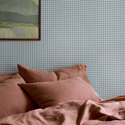 Dusty Blue Gingham Wallpaper - alternate image