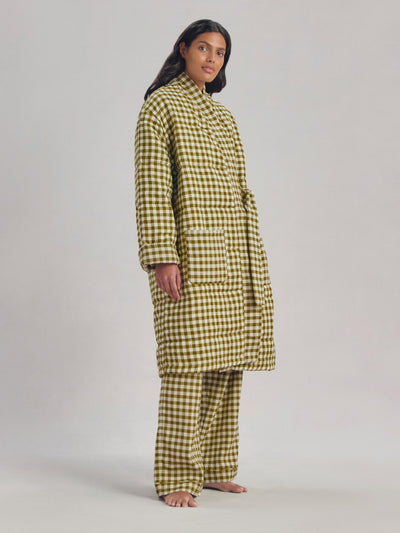 Botanical Green Gingham Linen Blend Housecoat