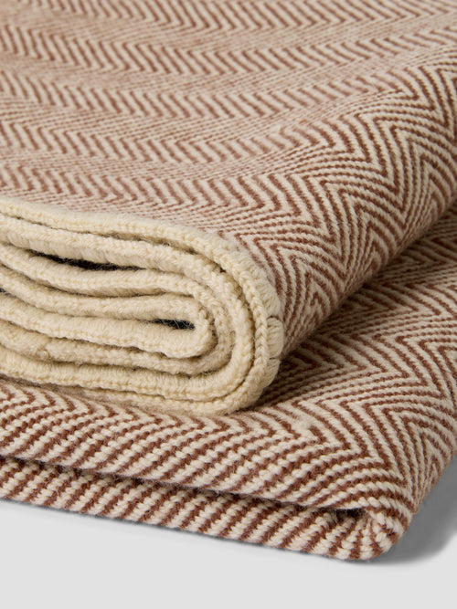 Mocha Herringbone Wool Blanket