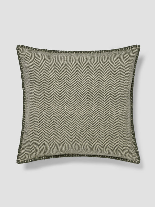 Fern Green Herringbone Wool Square Cushion Cover
