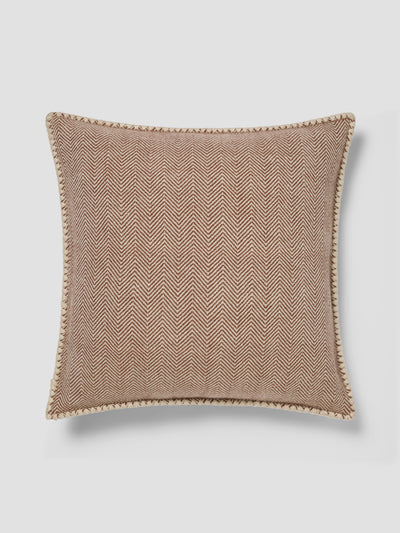 Mocha Herringbone Wool Square Cushion Cover