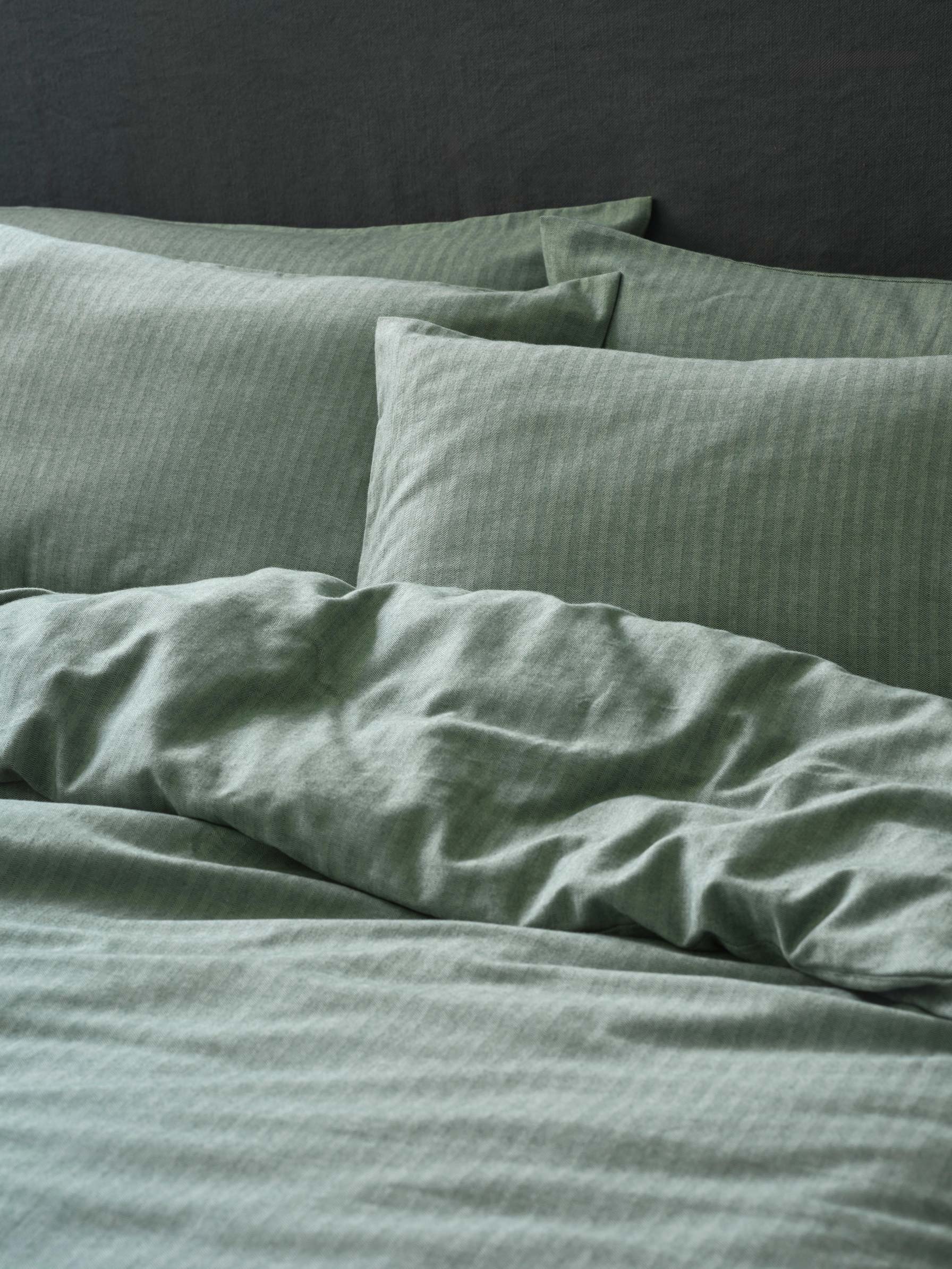 Spruce Green Herringbone Brushed Cotton Pillowcases (Pair)