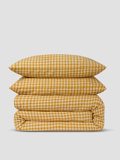 Honey Gingham Linen Blend Duvet Set