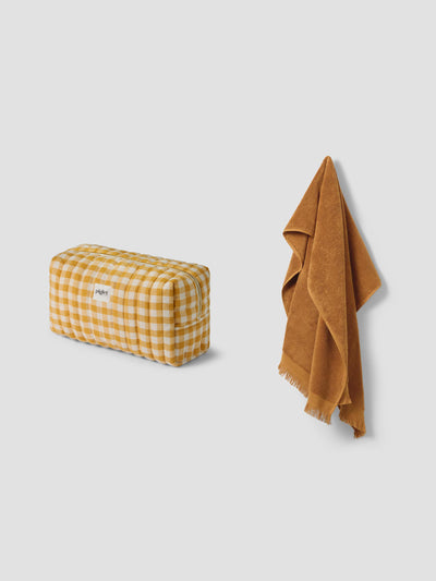 Honey Gingham Wash Bag & Russet Yellow Towels Bundle