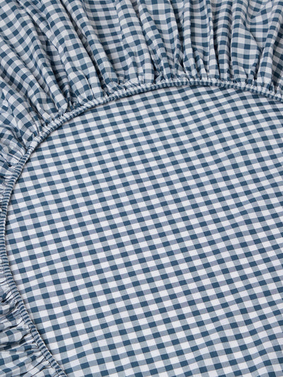 Indigo Small Gingham Cotton Fitted Sheet