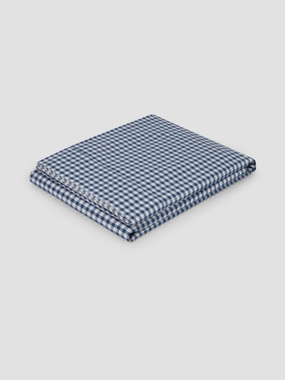 Indigo Small Gingham Cotton Flat Sheet