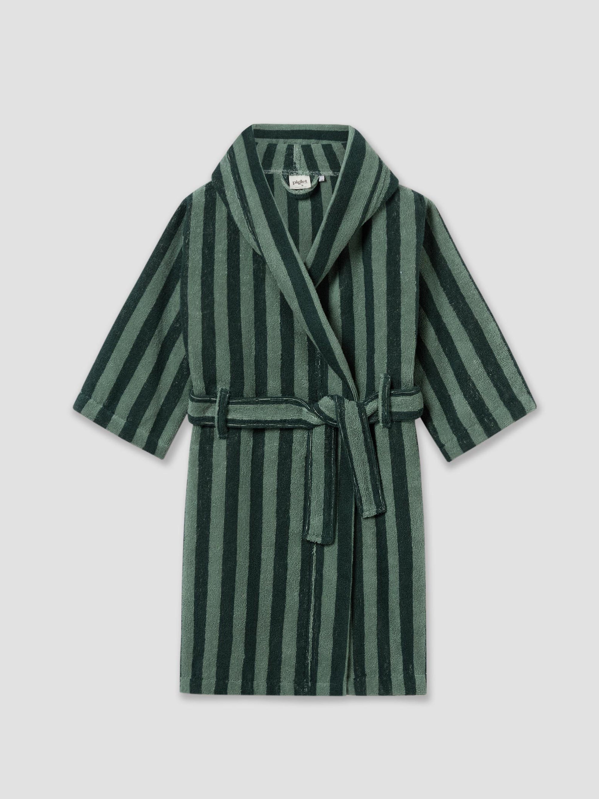 Pine Green Kids Pembroke Stripe Cotton Robe | Piglet in Bed UK