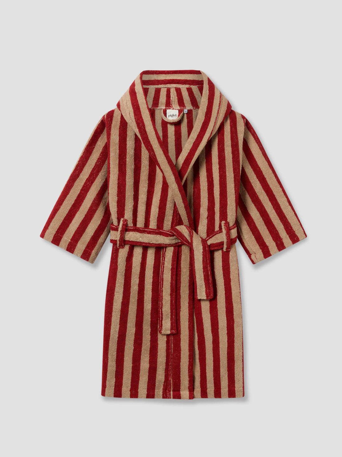 Sandstone Red Kids Pembroke Stripe Cotton Robe | Piglet in Bed UK