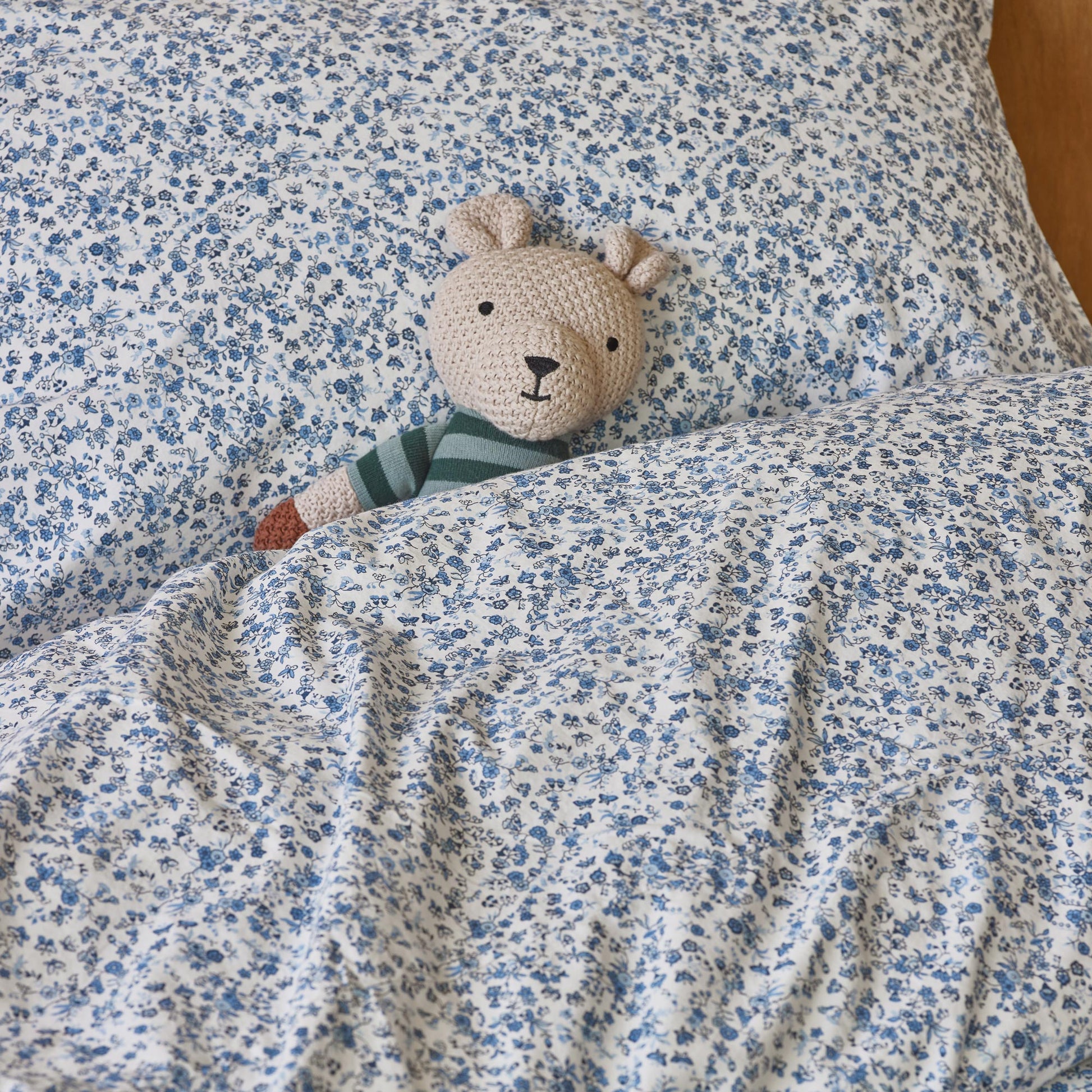 Blue Mini Meadow Kids Cotton Bedding Set