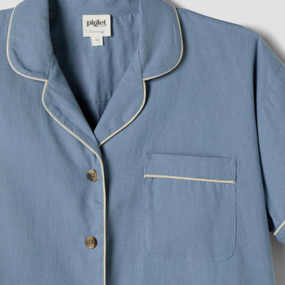 Dusk Blue Linen Blend Pyjama Short Set