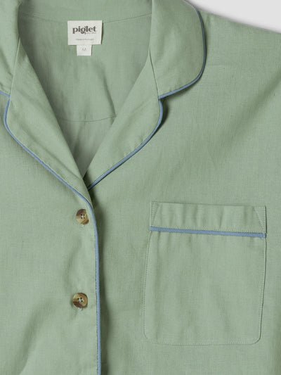 Sage Green Linen Blend Pyjama Short Set - alternate image