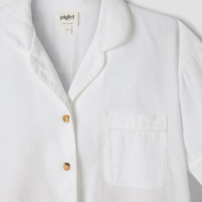 White Linen Blend Pyjama Short Set