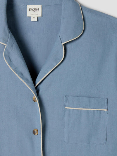 Dusk Blue Linen Blend Pyjama Trouser Set - alternate image