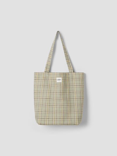 Laurel Green Check 100% Linen Tote Bag