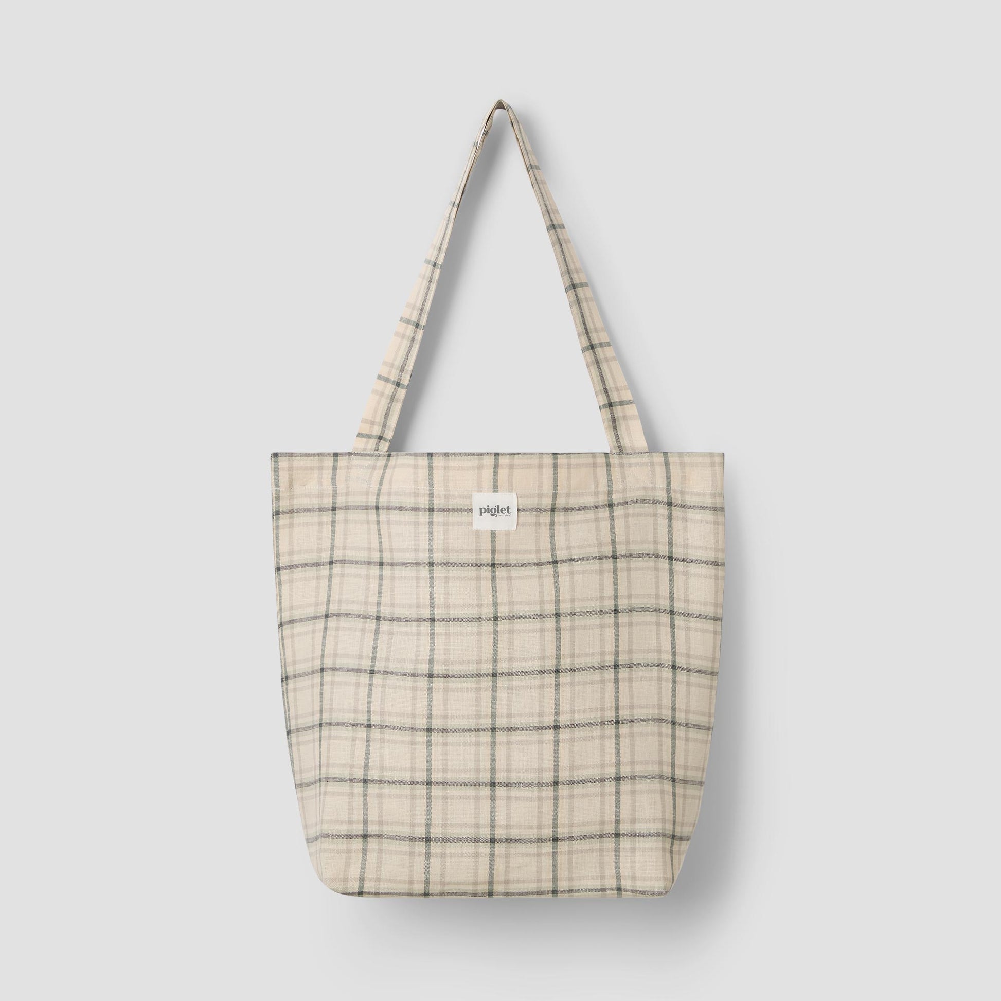 Natural Check 100% Linen Tote Bag