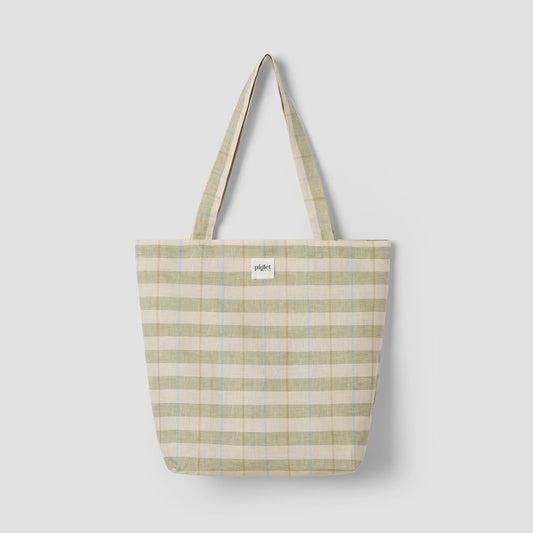 Pear Check Stripes 100% Linen Tote Bag