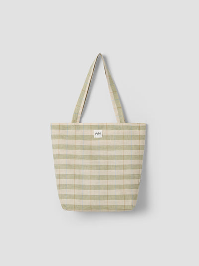 Pear Check Stripes 100% Linen Tote Bag