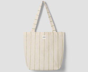 Pear Ticking Stripe 100% Linen Tote Bag