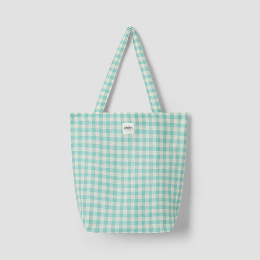 Pistachio Gingham 100% Linen Tote Bag