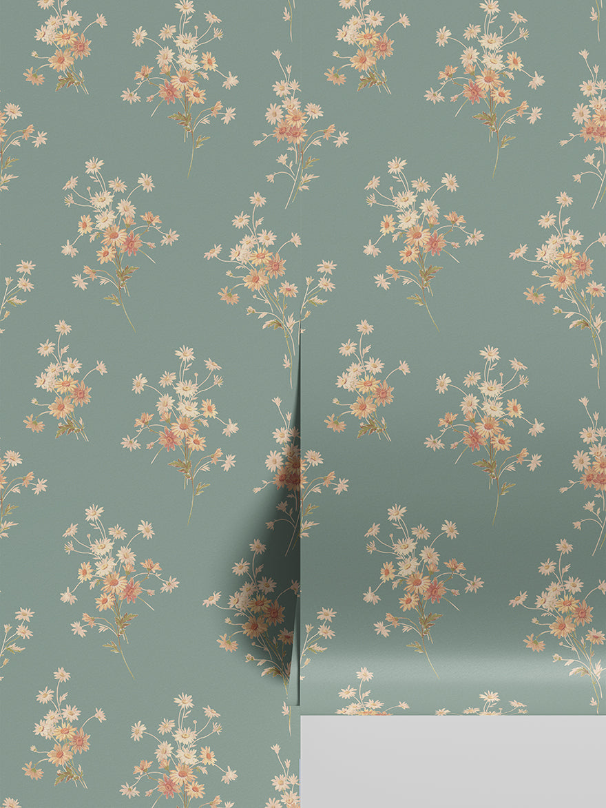 Laurel Green Daisy Bouquet Wallpaper