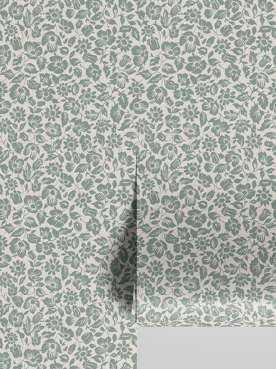 Laurel Green Meadow Floral Wallpaper