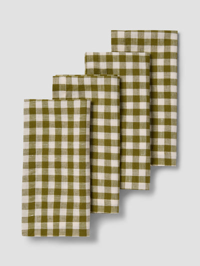 Botanical Green Gingham Linen Blend Napkins Set of 4