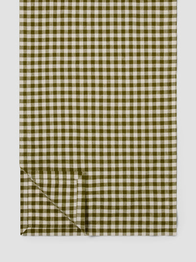Botanical Green Gingham Linen Blend Table Runner