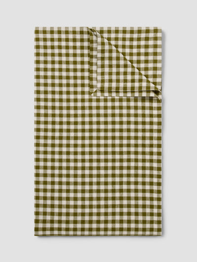 Botanical Green Gingham Linen Blend Tablecloth