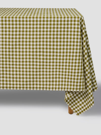 Botanical Green Gingham Linen Blend Tablecloth