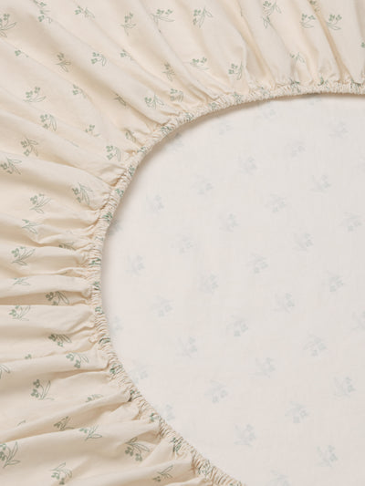Mellow Green Martha Floral Cotton Fitted Sheet