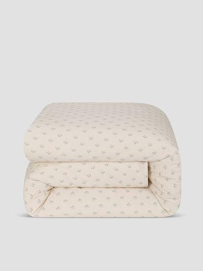 Mellow Green Martha Floral Cotton Duvet Cover