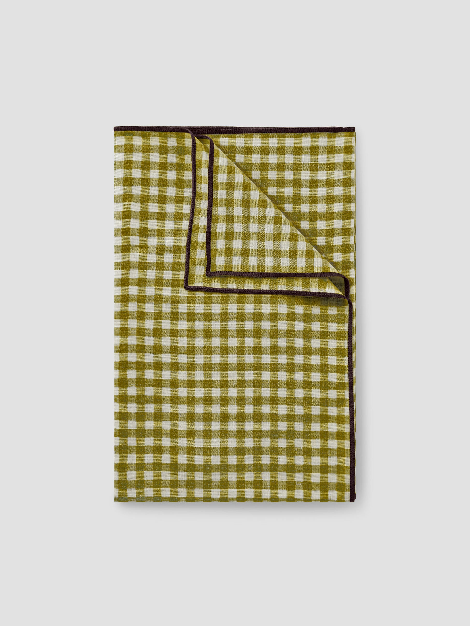 Botanical Green Gingham 100% Linen Table Runner