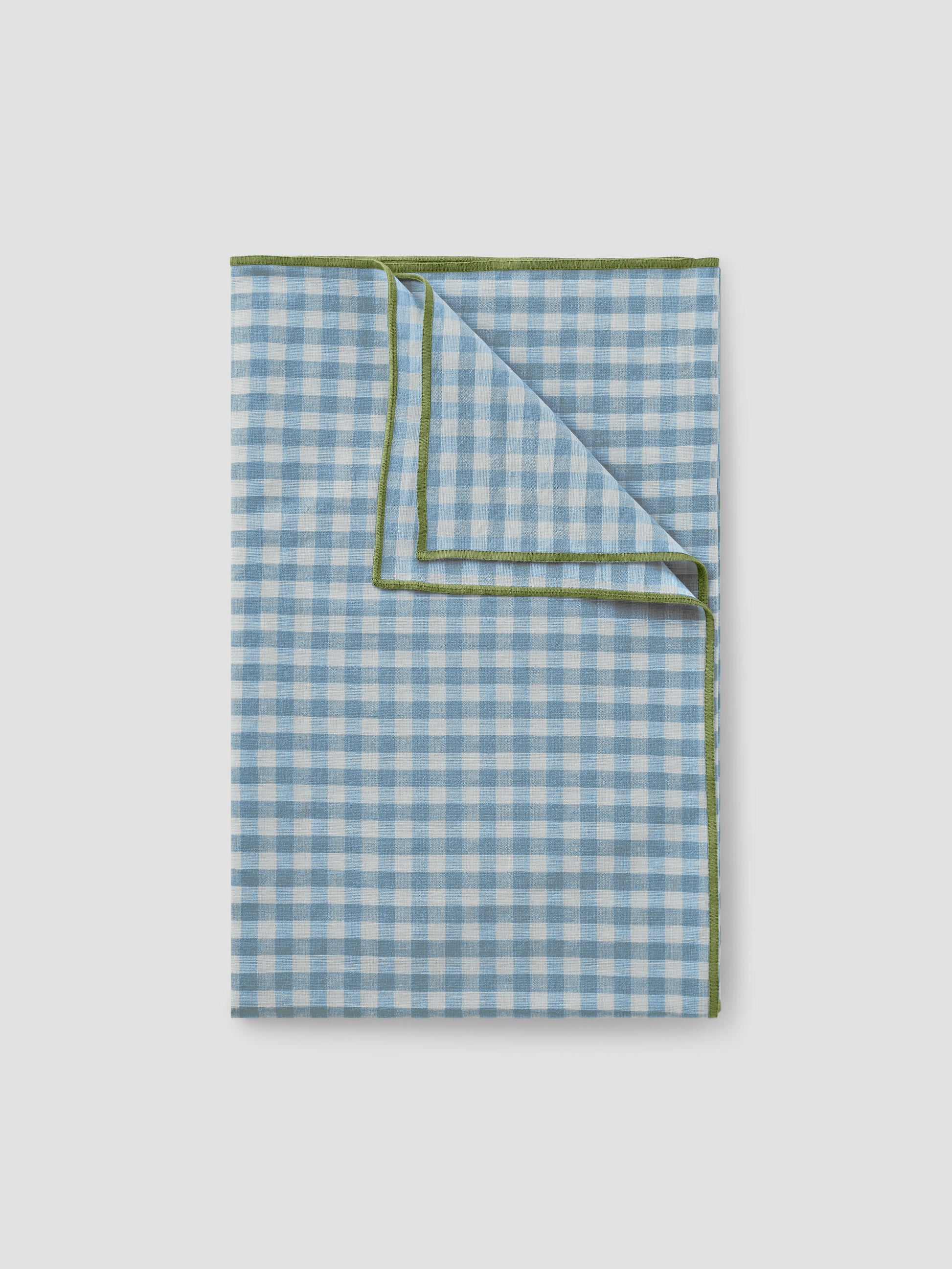 Warm Blue Gingham 100% Linen Table Runner